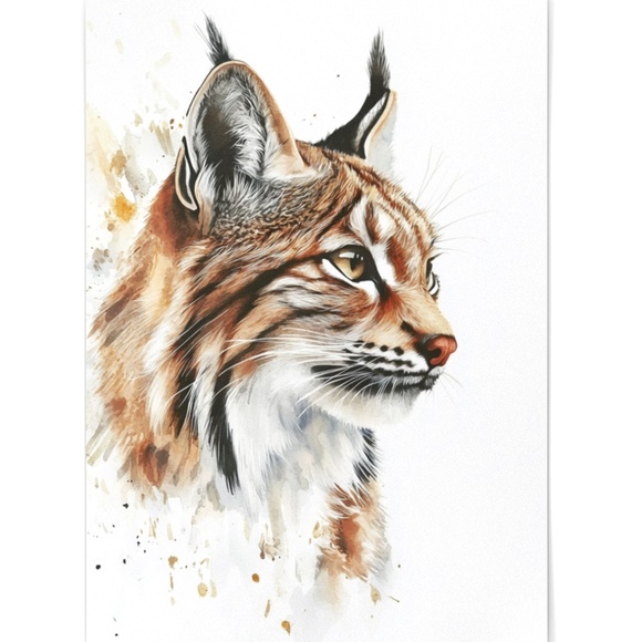 Watercolor Lynx Portrait Wall Art Illustration Print Poster Unframed - Picture 2 of 9